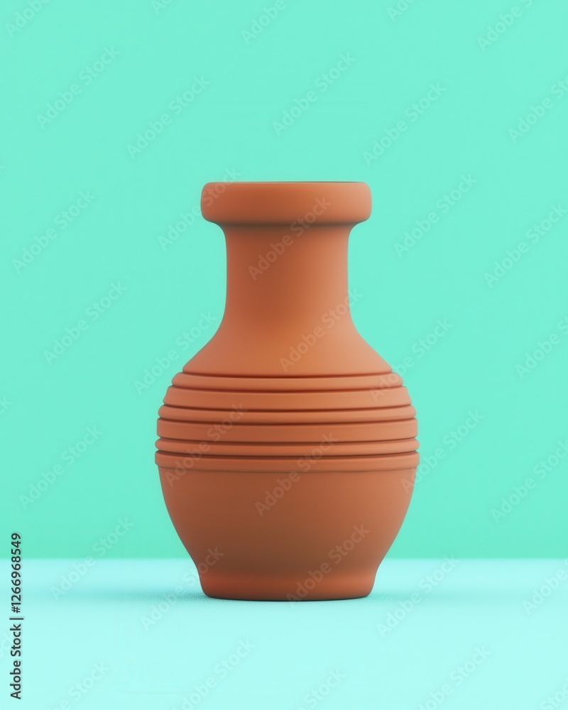 Elegant Clay Pot with Vertical Stripes on a Bright Background Elegant Clay Pot with Vertical Stripes on a Bright Background