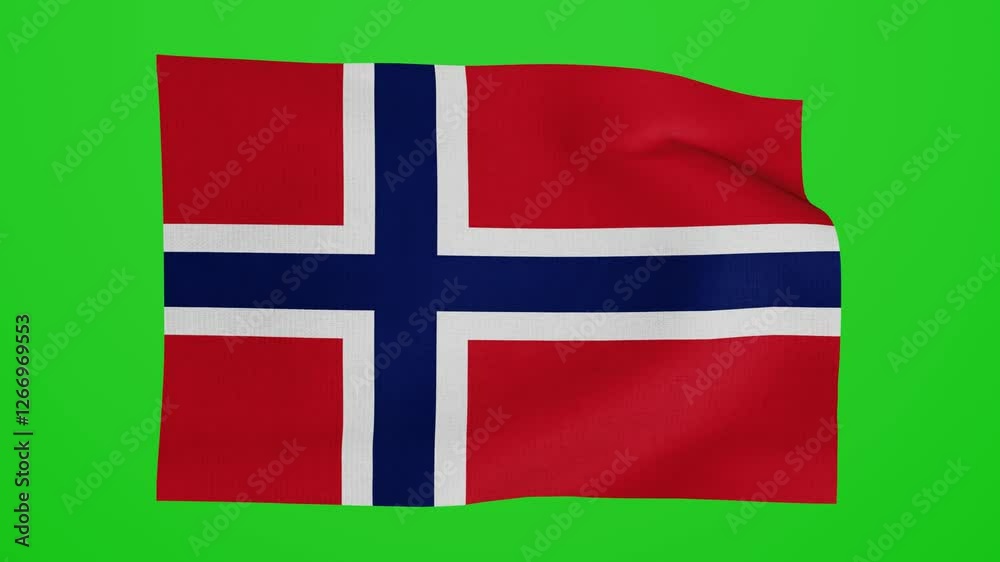 Norway national flags waving isolated on green background or chroma key. 3D render animation with realistic fabric texture. Norwegian flying flag. 4k Premium quality. Norway national flags waving isolated on green background or chroma key. 3D render animation with realistic fabric texture. Norwegian flying flag. 4k Premium quality.