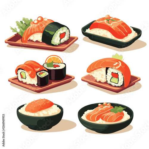 food, asian, restaurant, japanese, meal, delicious, sushi, cuisine, chinese, fresh, japan, rice, japanese food, japanese cuisine, smile, tasty, woman, illustration, man, gourmet, art, background, tabl