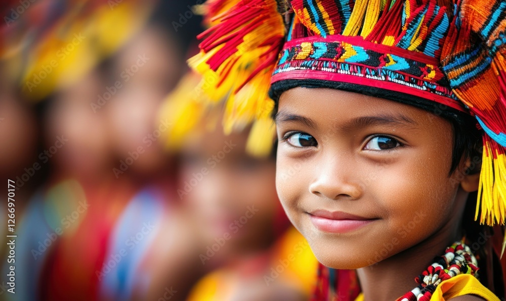 Fototapeta premium Smiling Girl in Traditional Colorful Attire