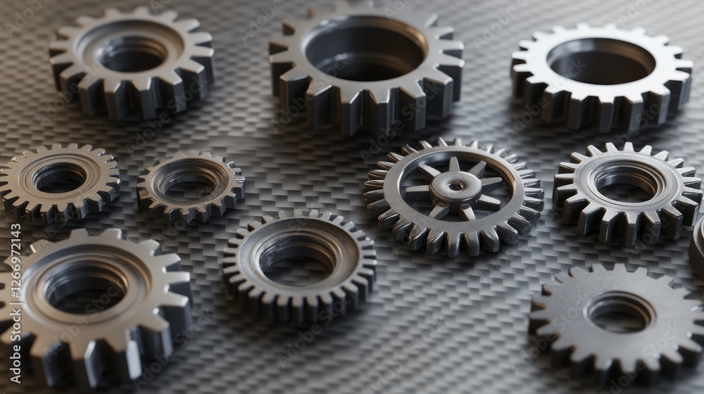 Intricate 3D-rendered gears showcasing diverse designs and textures, ideal for industrial applications and mechanical concepts. Intricate 3D-rendered gears showcasing diverse designs and textures, ideal for industrial applications and mechanical concepts.