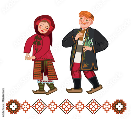 Vector illustration of a Hutsul courting a girl (Ukraine)