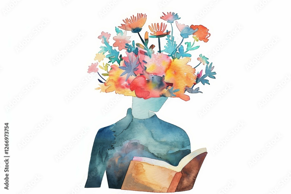 Naklejka premium Focused individual immersed in a book, serene atmosphere, enhancing mental clarity, tranquil setting, deep engagement with literature.