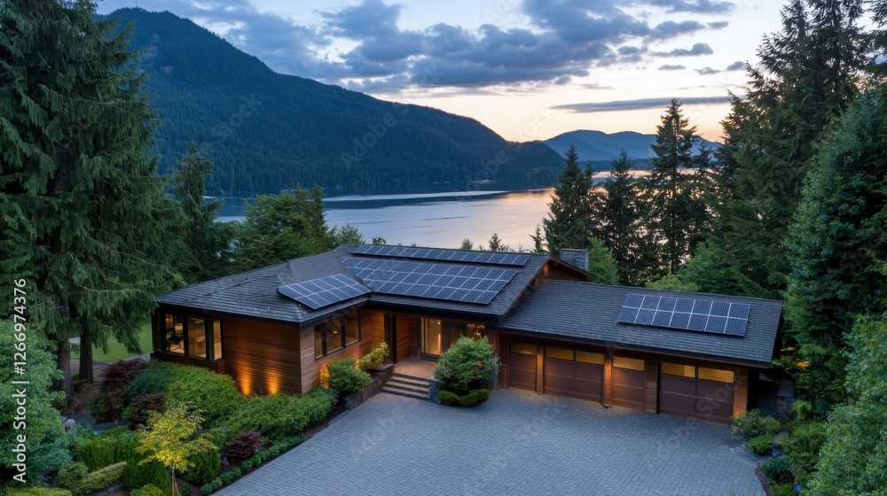 Beautiful Eco-Conscious Home with Integrated Solar Panels Overlooking Serene Landscape Beautiful Eco-Conscious Home with Integrated Solar Panels Overlooking Serene Landscape