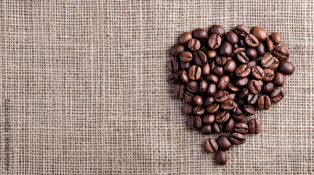 Coffee Bean Conversation: Roasted coffee beans artfully arranged in the shape of a speech bubble on burlap fabric, creating a visually appealing image perfect for coffee shop menus, websites. Coffee Bean Conversation: Roasted coffee beans artfully arranged in the shape of a speech bubble on burlap fabric, creating a visually appealing image perfect for coffee shop menus, websites.