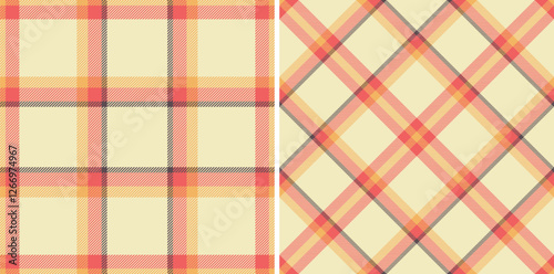 Plaid tartan texture of seamless check fabric with a vector textile background pattern. Set in fashionable colors. Striped shirt outfit ideas.