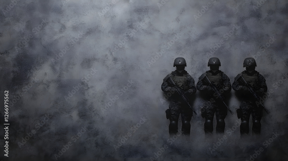 A SWAT Team Against a Wall in a Very Minimal Style
A SWAT Team Against a Wall in a Very Minimal Style