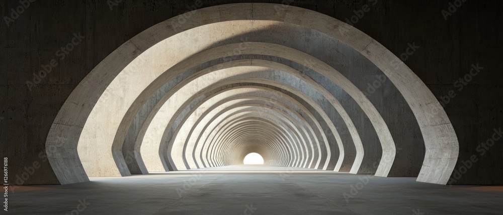 Obraz premium Concrete Arch Tunnel Interior, Sunlight, Empty Space