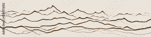 Mountain landscape in sepia tones, minimalism, imitation pencil drawing, vector illustration
