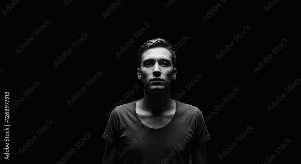 Obraz premium Dramatic Portrait of a Young Man in Low Key Lighting for Artistic Photography and Mood Representation