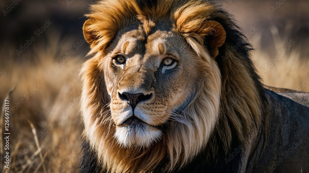 Close up of the lion's face. Generative AI. Close up of the lion's face. Generative AI.
