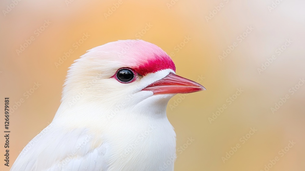 White bird, pink crest, close-up, blurred background, nature photography White bird, pink crest, close-up, blurred background, nature photography