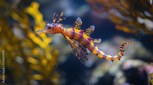 Colorful leafy seadragon swimming in vibrant ocean habitat underwater photography marine life photo