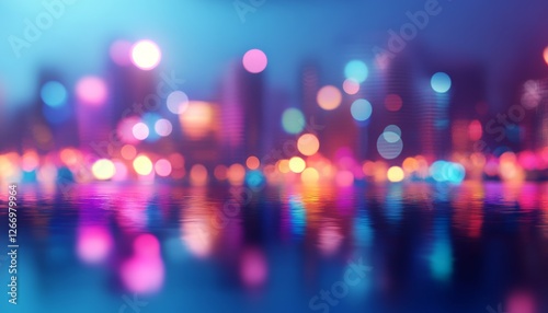 Futuristic city skyline, vibrant neon lights, blurred vision, dynamic urban atmosphere, modern architecture, night scene, immersive experience