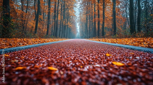 Autumnal Road Through the Forest: A Serene Fall Pathway