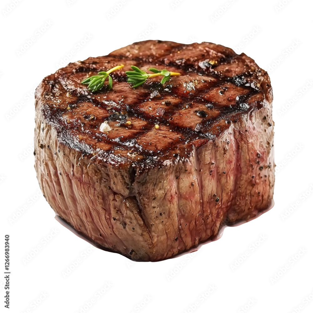 Juicy grilled steak with grill marks and fresh herbs, perfect for gourmet meal. This tender cut showcases rich flavors and mouthwatering appearance Juicy grilled steak with grill marks and fresh herbs, perfect for gourmet meal. This tender cut showcases rich flavors and mouthwatering appearance