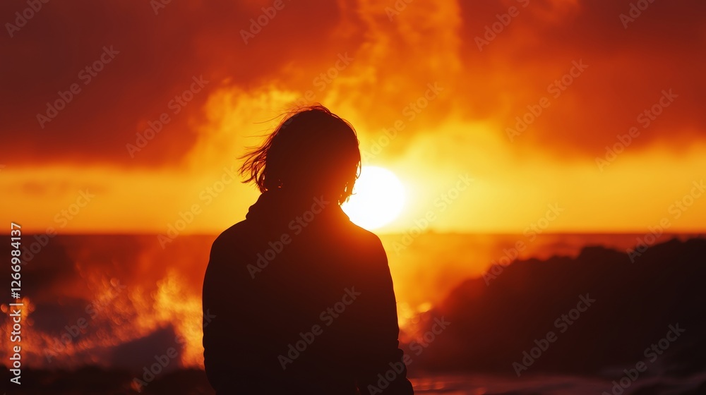 A Silhouette in the Embrace of a Fiery Sunset A Silhouette in the Embrace of a Fiery Sunset