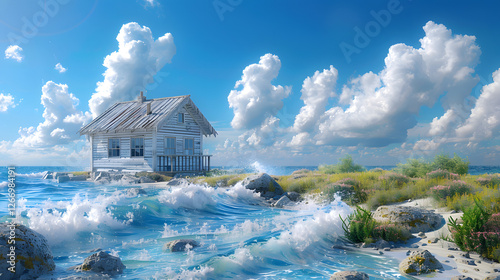 Charming Coastal Cottage with Weathered Wood & Ocean Waves photo