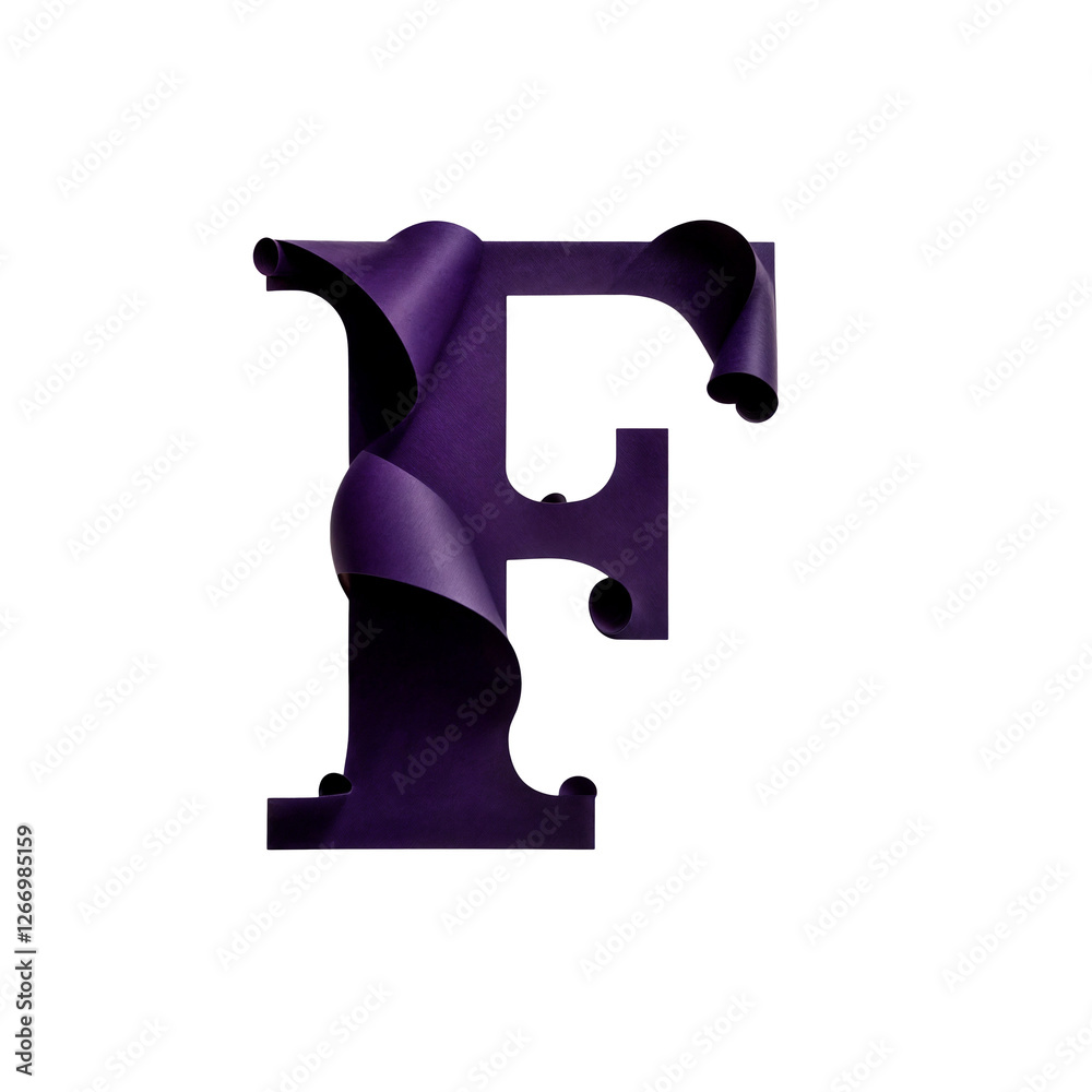 A stylized letter F in deep purple, crafted to look like curled paper. Elegant serif structure with curling edges, creating depth. Sophisticated, artistic, modern, and luxuriously decorative A stylized letter F in deep purple, crafted to look like curled paper. Elegant serif structure with curling edges, creating depth. Sophisticated, artistic, modern, and luxuriously decorative
