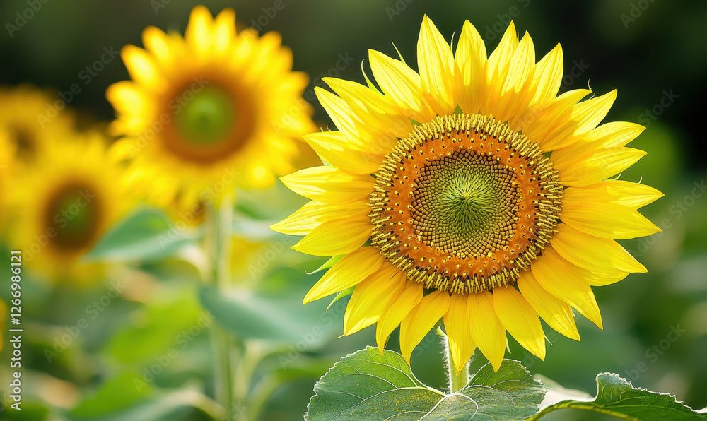 Vibrant sunflower with intricate details, surrounded by lush greenery Vibrant sunflower with intricate details, surrounded by lush greenery