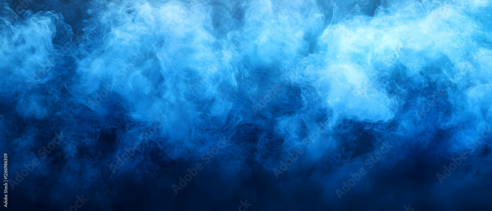 Blue smoke swirls, dark background, abstract design