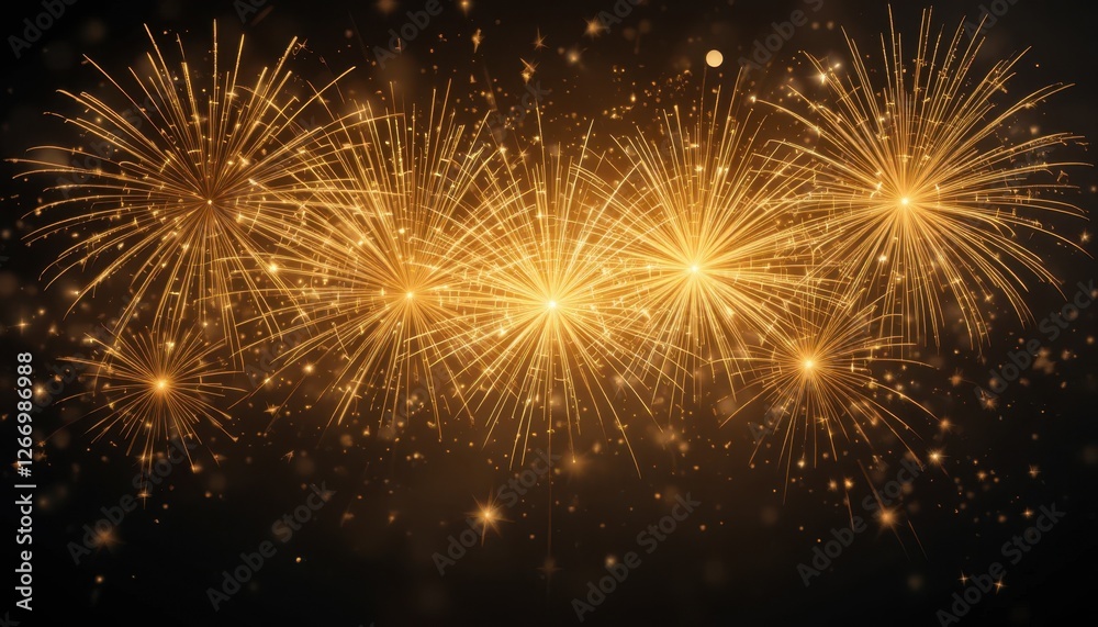 Golden fireworks display illuminates night sky with dazzling bursts and sparkling lights Golden fireworks display illuminates night sky with dazzling bursts and sparkling lights