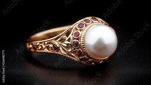 Intricate Antique Ring with Pearl and Decorative Gemstone Surrounding