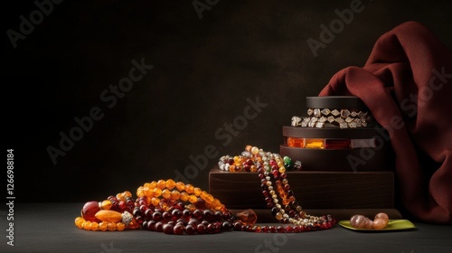 Elegant Display of Colorful Gemstone Jewelry on Dark Background