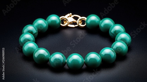 Vibrant Turquoise and Jade Bracelet with Glossy Gemstones on Dark Background