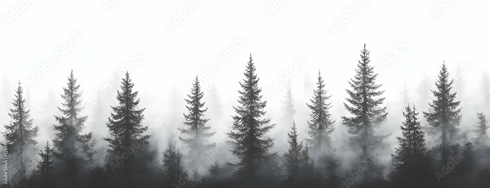 Obraz premium Misty forest, trees, nature, serene landscape