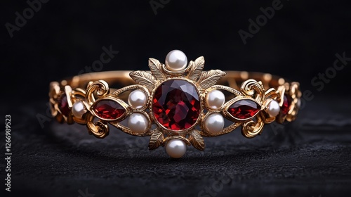 Vintage Gemstone Bracelet with Garnet and Pearl Accents in Elegant Design