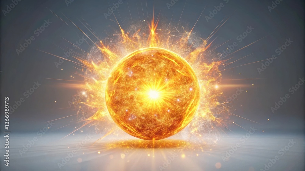 Fototapeta premium Fiery Orb of Intense Energy A Glowing Celestial Sphere with Radiating Particles and Bright Flares