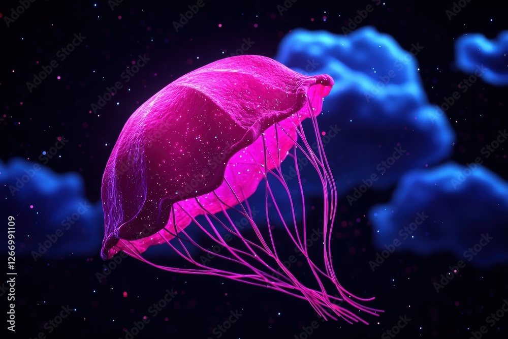 Fototapeta premium Abstract Neon Jellyfish Floating in Space Digital Art Cosmic Background Surreal Environment Vivid Viewpoint