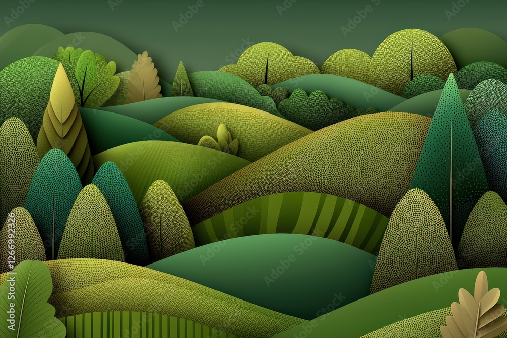 Obraz premium Abstract Green Hills Background Vibrant Nature Landscape Digital Illustration Serene Environment Aerial View Conceptual Art