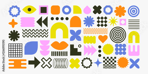 Set with different geometric shapes for design.Trendy geometric brutalism forms, memphis elements, y2k style. Simple shapes forms, symbols in bauhaus style