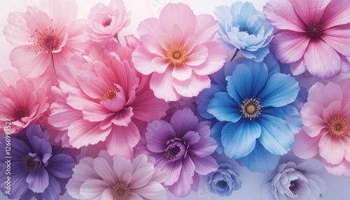 Vibrant pink and blue flowers with soft petals in full bloom