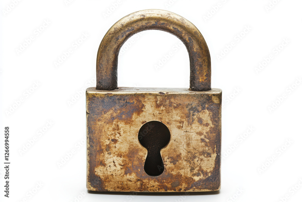 Antique brass padlock with keyhole isolate on white background Antique brass padlock with keyhole isolate on white background