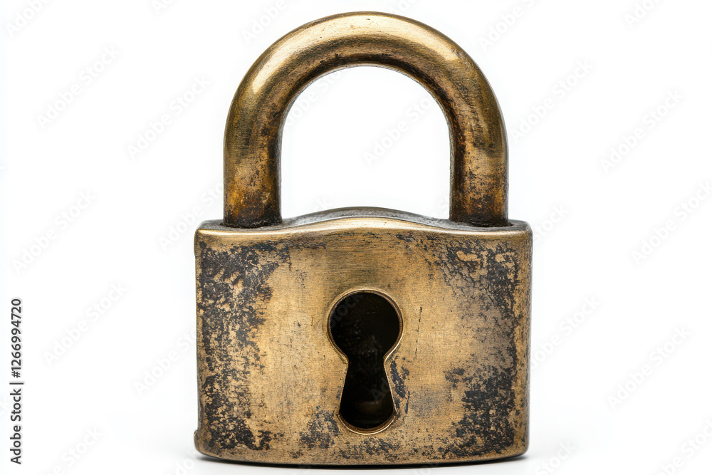 Antique brass padlock with keyhole isolate on white background Antique brass padlock with keyhole isolate on white background