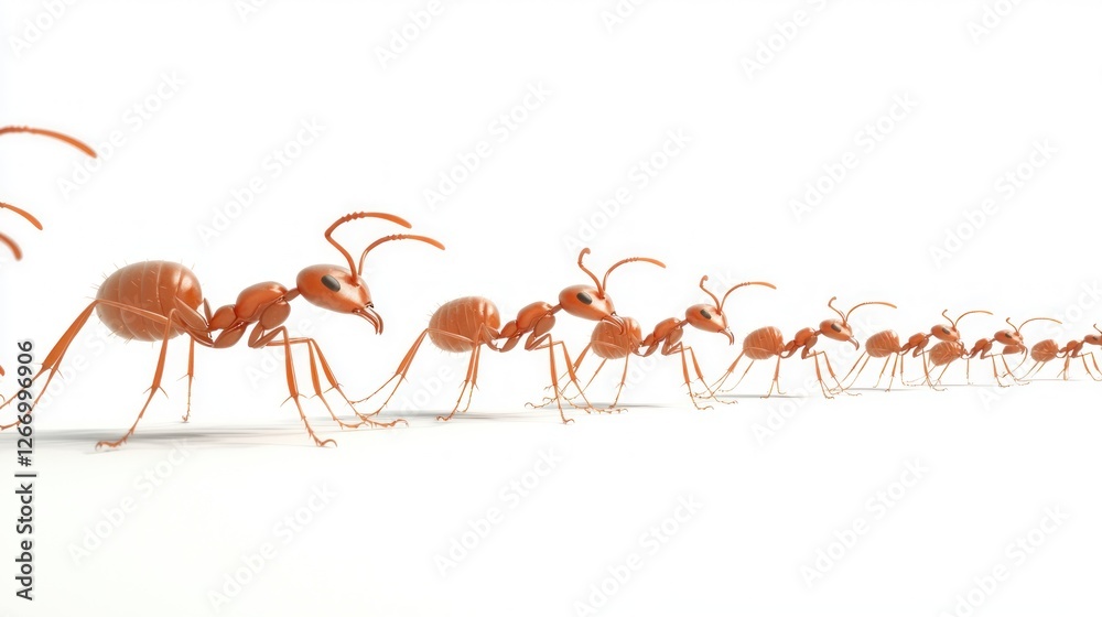 Fototapeta premium Ants marching in a line on a white background