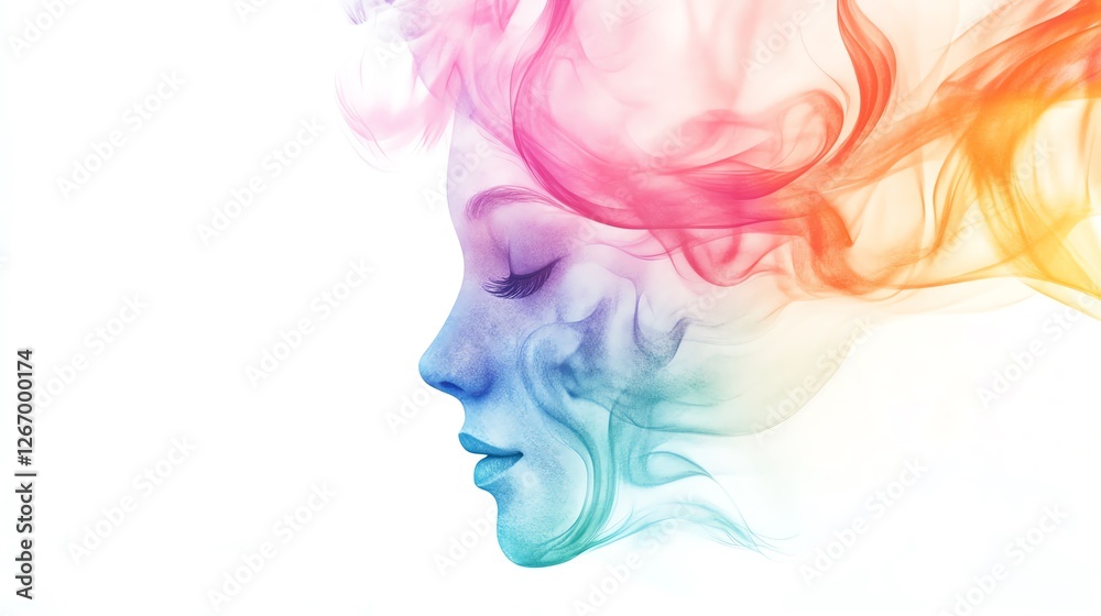 custom made wallpaper toronto digitalAn artistic representation of a woman's face created with colorful smoke, symbolizing emotions and thoughts.