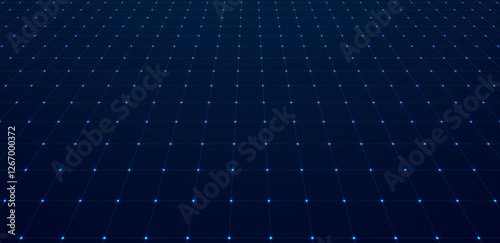 Digital perspective grid on blue background. Vector editable 