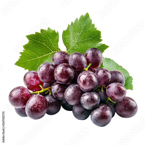 fresh purple grapes isolated on white or transparent background