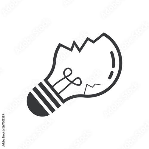 Isolated outline pictogram of break glass of bulb, broken lamp, cracked electric ligh bulb
