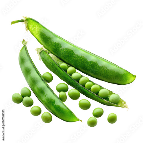 fresh green snap peas isolated on white or transparent background