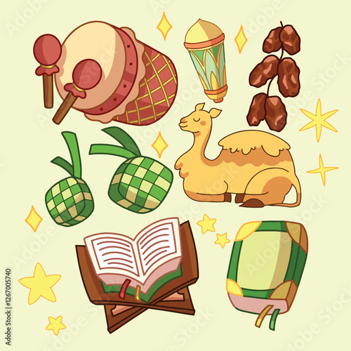 ramadan elements illustration icon vector flat sticker cartoon