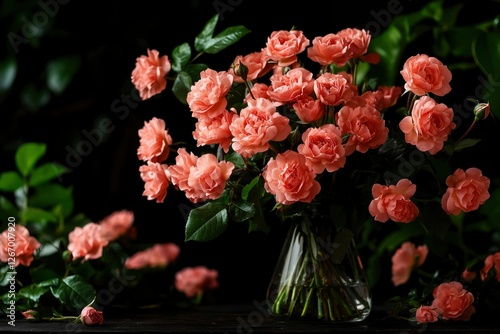 Wallpaper Mural Roses bunch in vase, dark background, romantic gift or decoration Torontodigital.ca