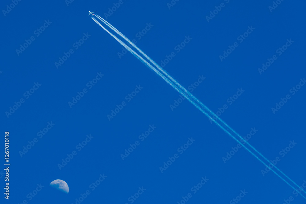 Fototapeta premium Plane and the Moon