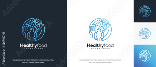 Healthy food logo design vector concept. Healthy food logo icon with leaf.