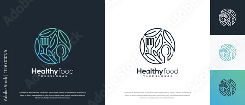 Healthy food logo design vector concept. Healthy food logo icon with leaf.