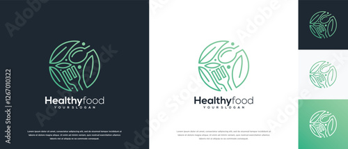 Healthy food logo design vector concept. Healthy food logo icon with leaf.